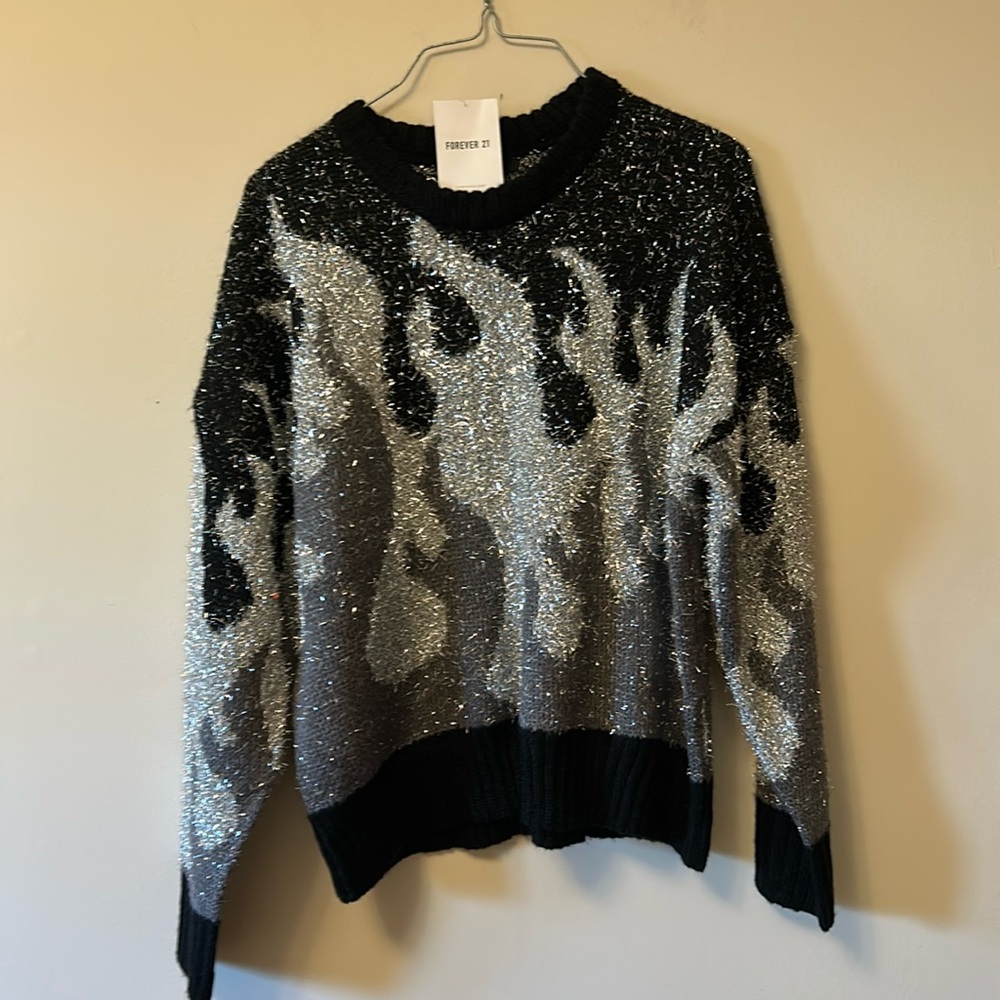 Forever 21 black and silver sparkly sweater size XS new with tags